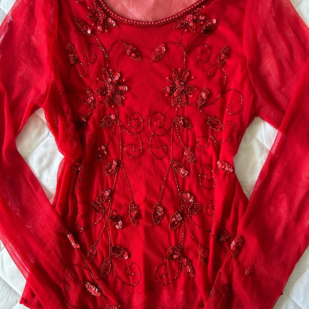 Beaded long sleeve top